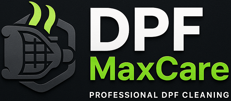 DPF MaxCare logo with stylized DPF filter icon and tagline “Professional DPF Cleaning”.