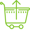 Shopping cart with an upward-pointing arrow inside" or "Add to cart icon
